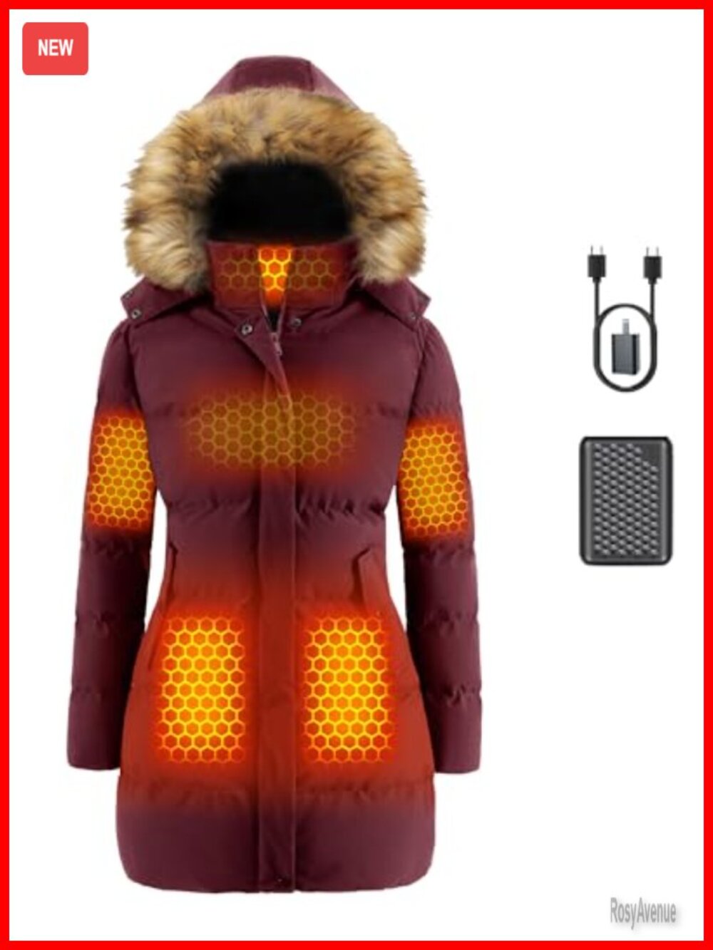 Graphene Heated Jacket 12V Fast Charge 18400mAh Quilted Hooded Windproof
